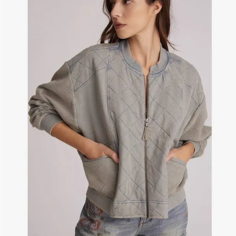 Pilcro and the Letterpress Anthropologie Women's Blue Gray Quilted Jacket